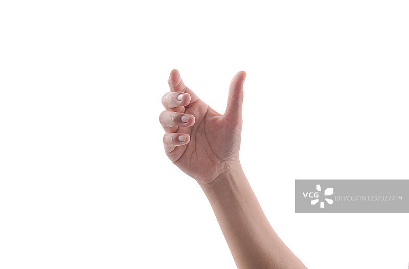 女人手持空物（白色背景）图片素材