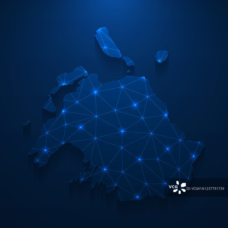 埃法特岛地图网络 - 深蓝色背景上的明亮网格图片素材