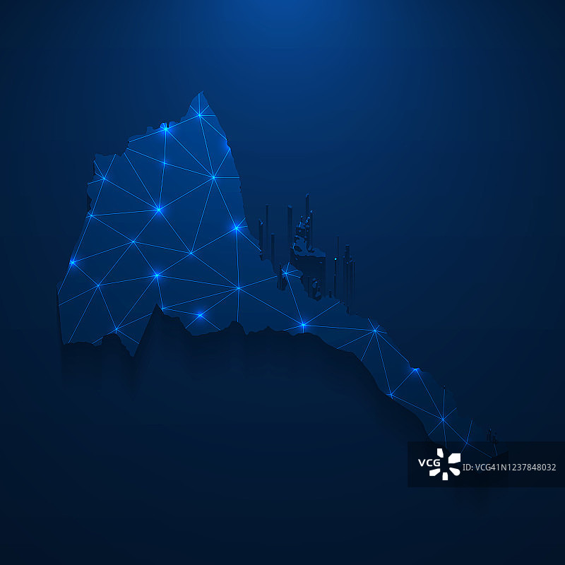 厄立特里亚地图网络，深蓝色背景上的明亮网格图片素材