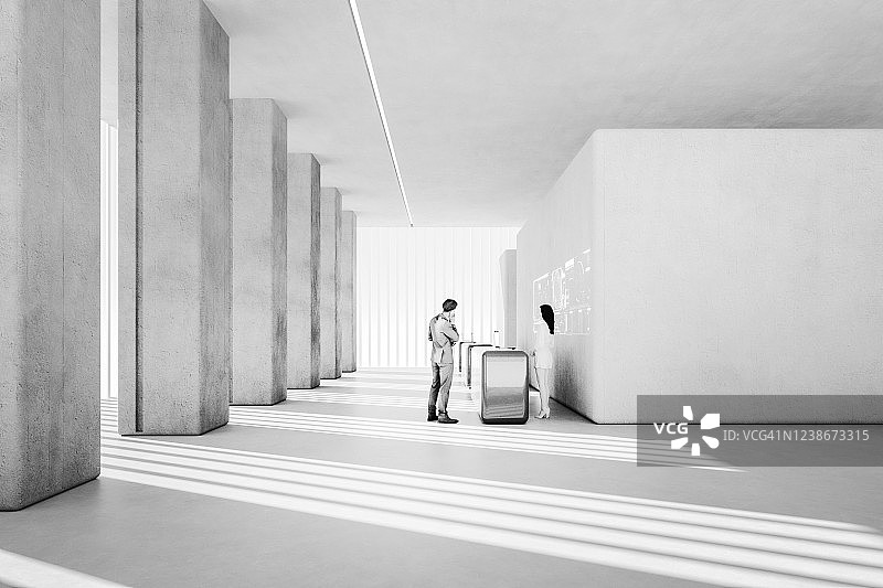 现代办公室大堂与商务人士图片素材