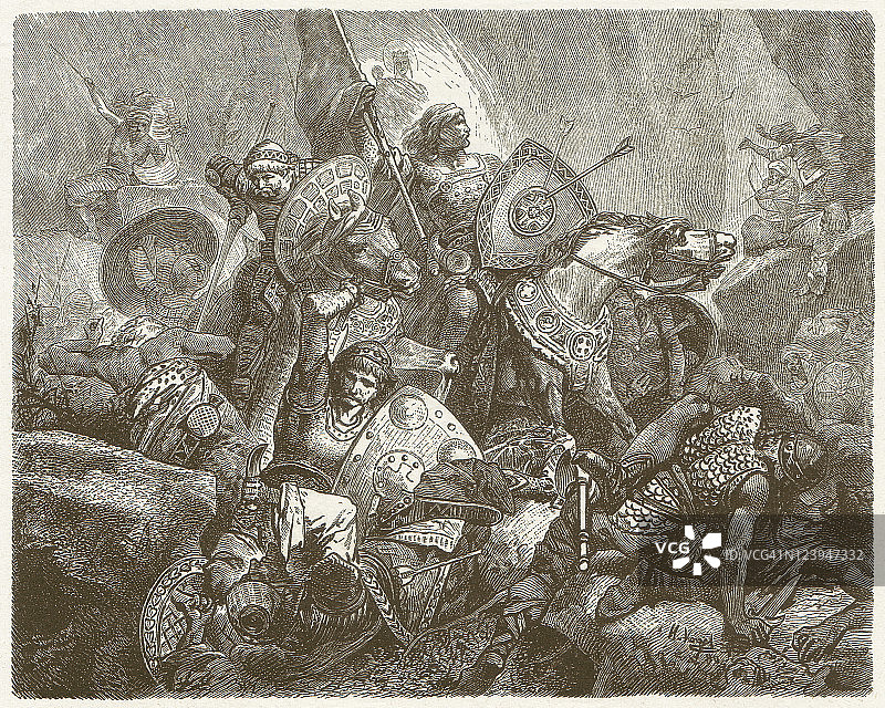 龙塞斯瓦列斯山谷战役（778年），1881年出版图片素材