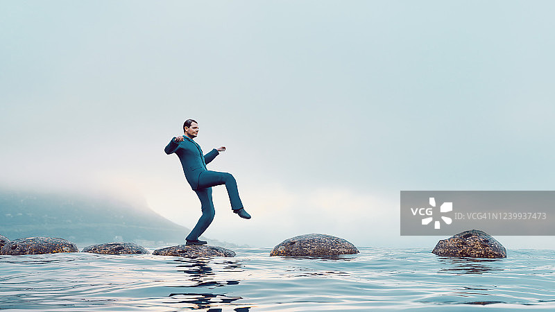 商人克服困难，走向成功之路图片素材