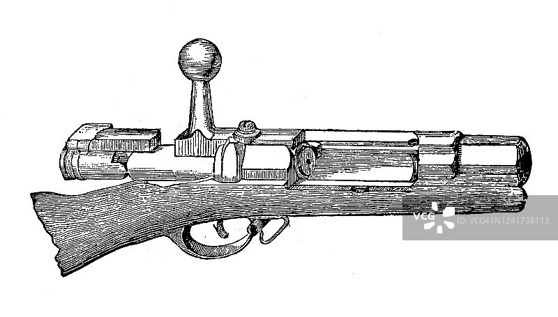 古代插画：武器枪支步枪扳机部分图片素材
