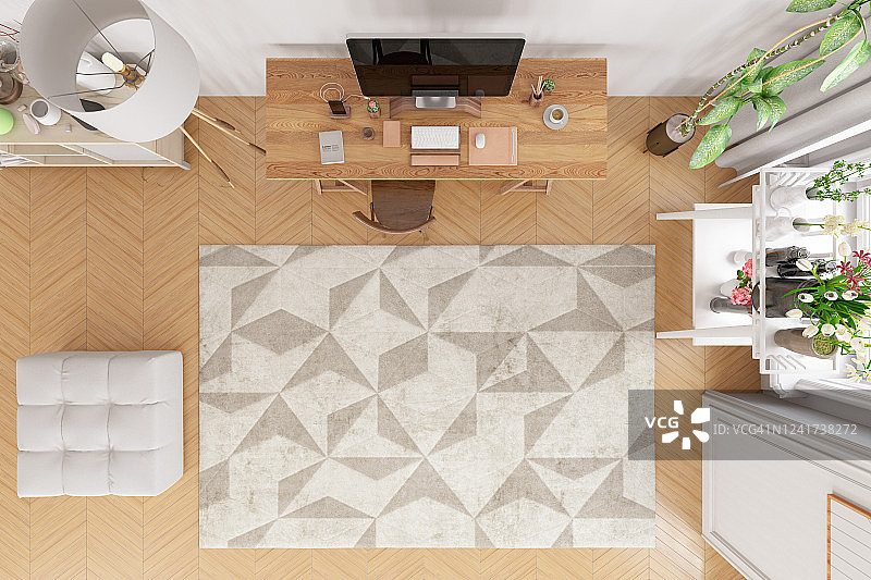 带有电脑的客厅俯视图图片素材