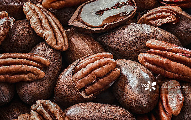 带壳山核桃特写图片素材