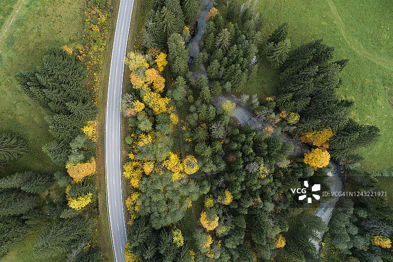 秋季森林和韦尔塔赫河航拍图片素材