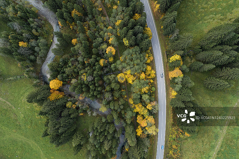 秋季森林和韦尔塔赫河航拍图片素材