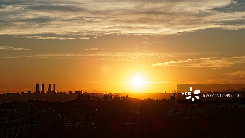 马德里城市天际线日落图片素材