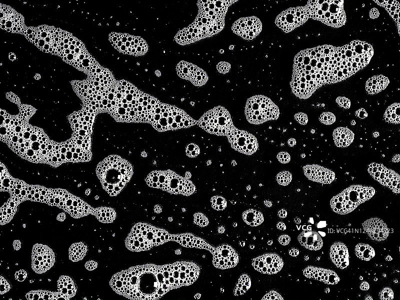 黑色背景上的肥皂泡纹理全景图片素材