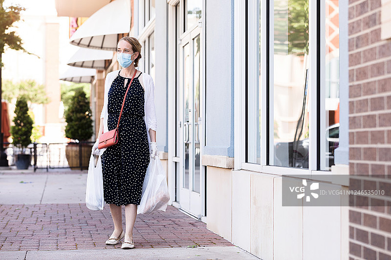 疫情期间女人在零售区购物图片素材