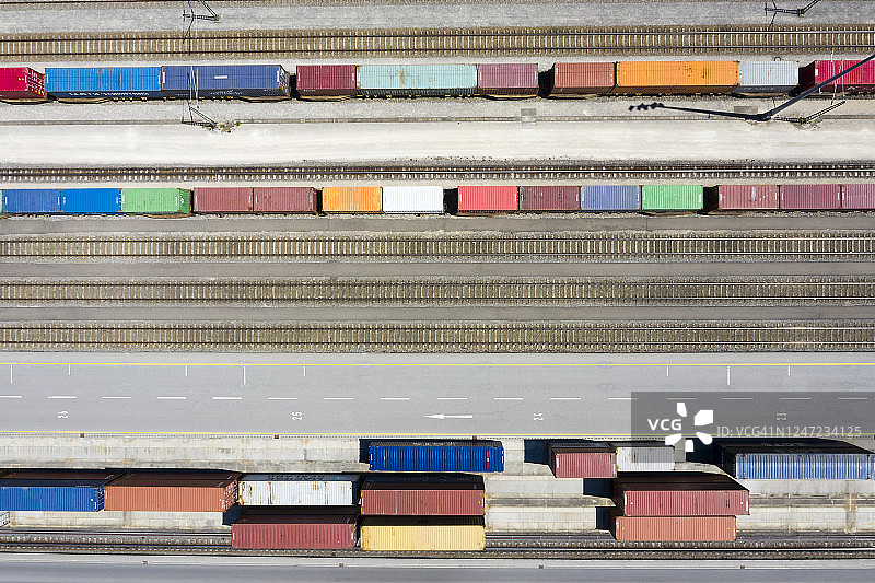 集装箱码头、铁路货场鸟瞰图图片素材