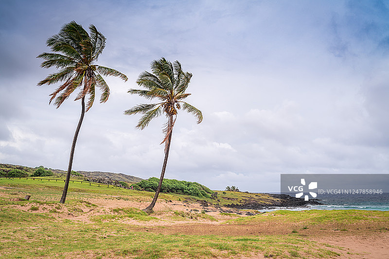 智利拉帕努伊复活节岛的阿纳凯纳海滩图片素材