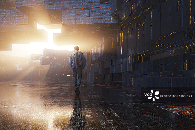 在未来城市中行走的商人图片素材