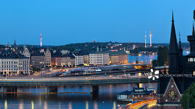 瑞典斯德哥尔摩市中心的傍晚景色图片素材