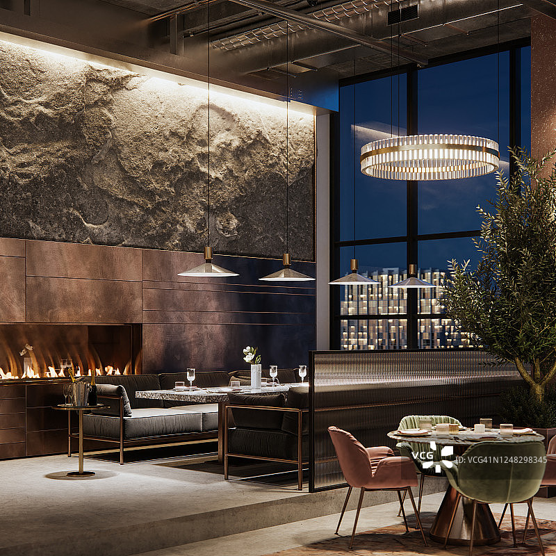 美丽的餐厅室内夜景图片素材