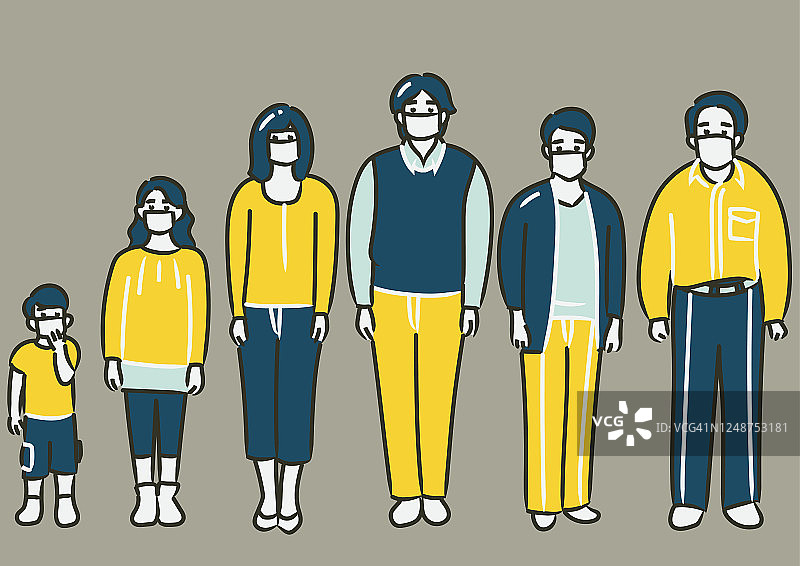 佩戴口罩的三代同堂图片素材