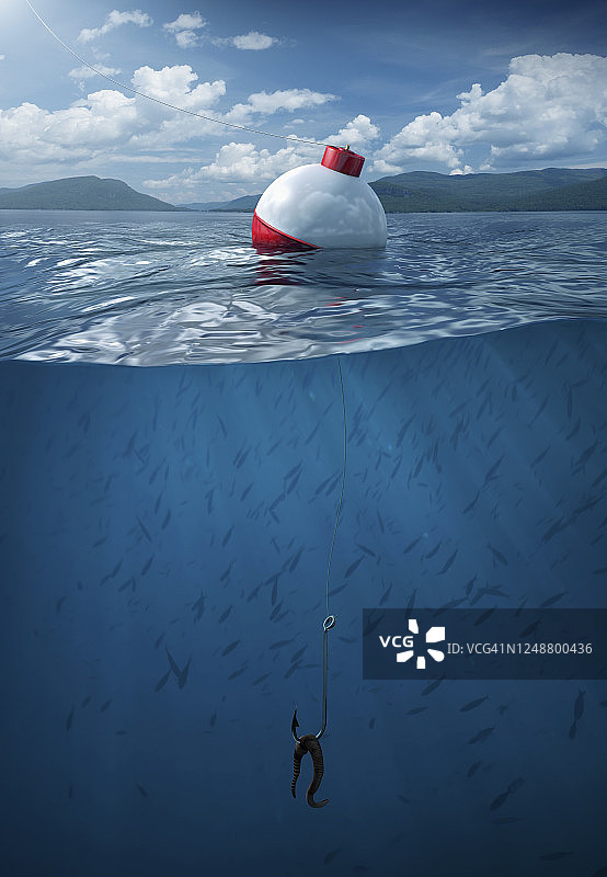漂浮在水面上的钓鱼浮标图片素材
