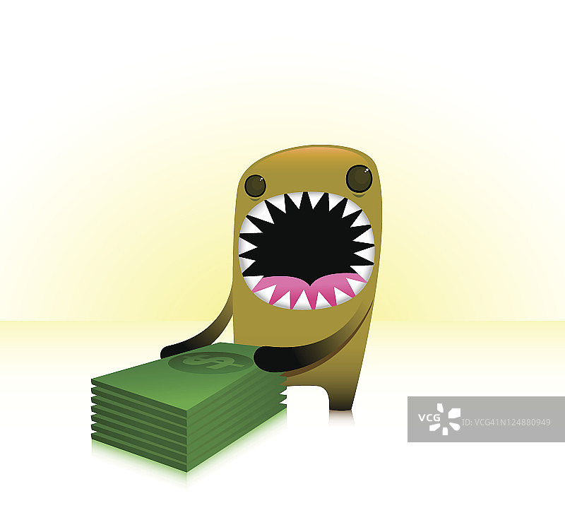 可爱的贪婪角色享受金钱图片素材