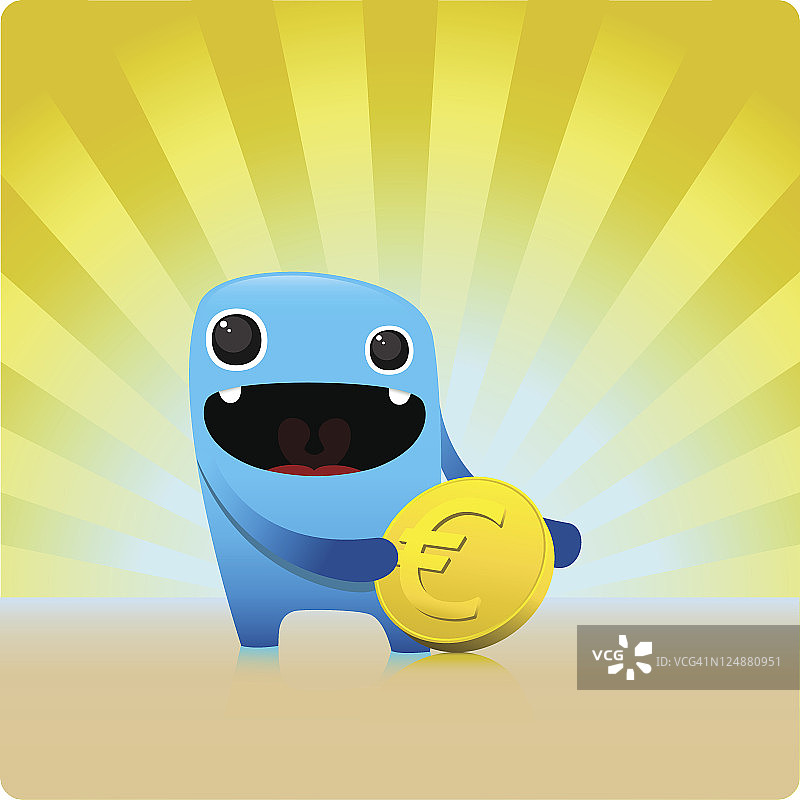 手持欧元硬币的可爱矢量角色图片素材