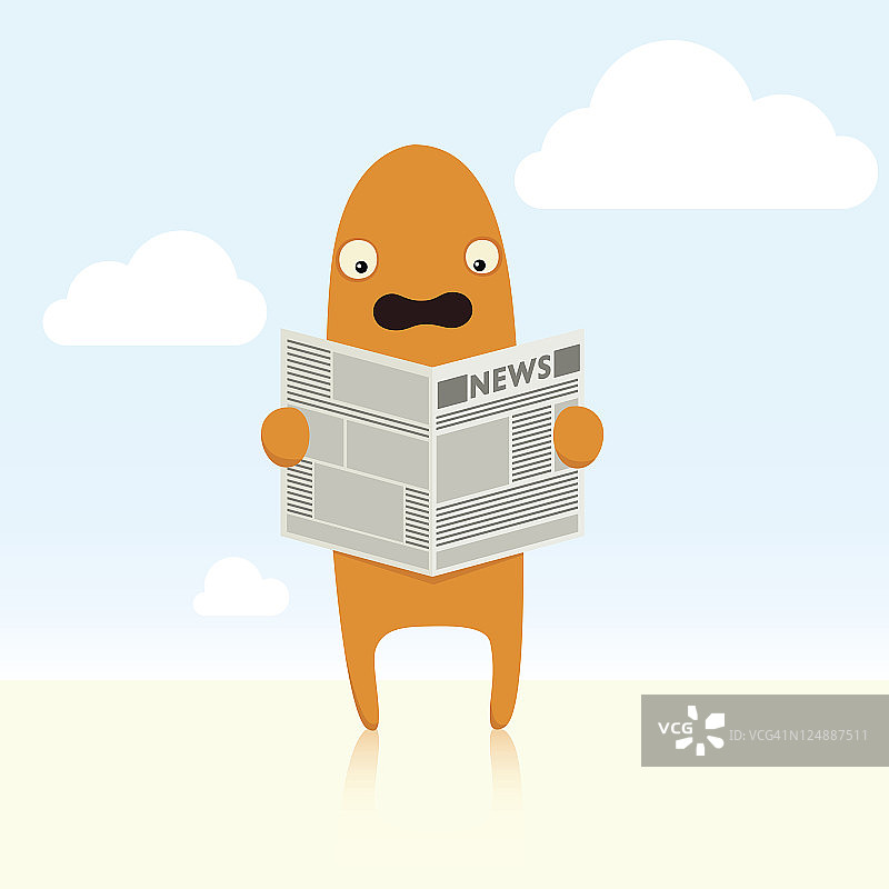 惊恐地读报纸的可爱矢量角色图片素材