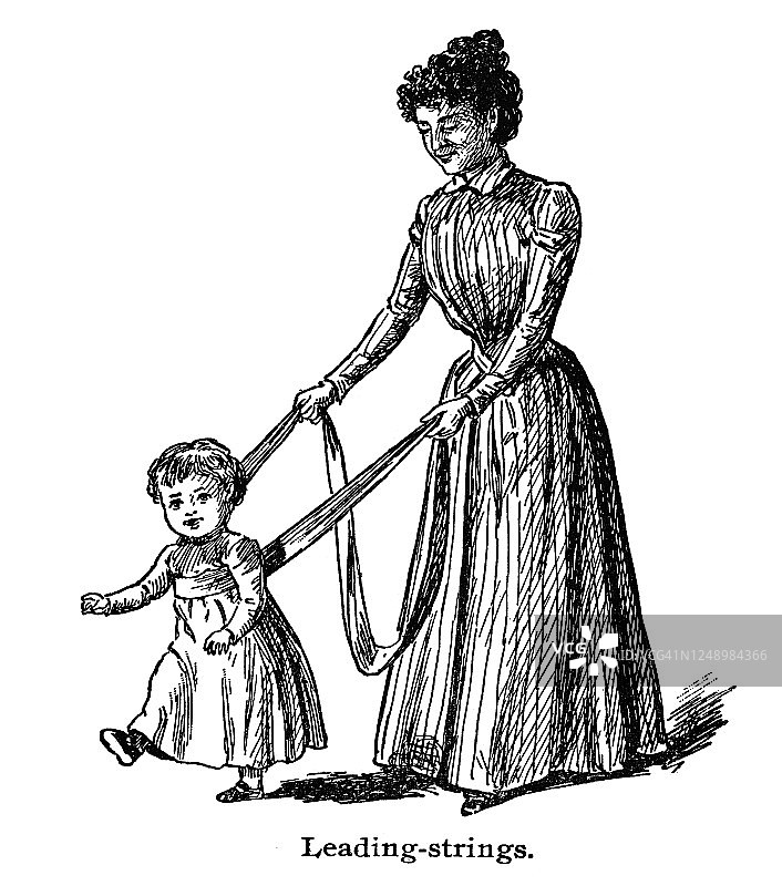 儿童首次尝试站立和行走古版画图片素材