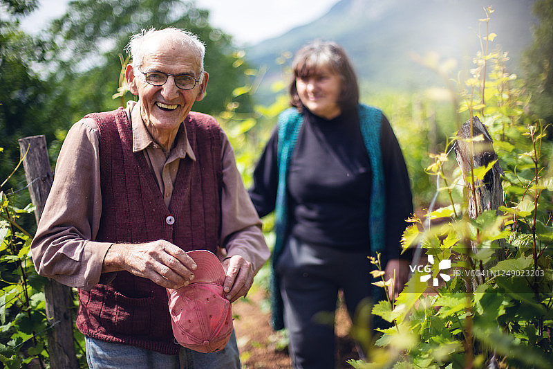 爷爷和奶奶在葡萄园里图片素材