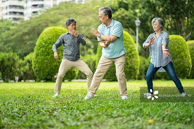 在公园练习太极拳的老年朋友图片素材