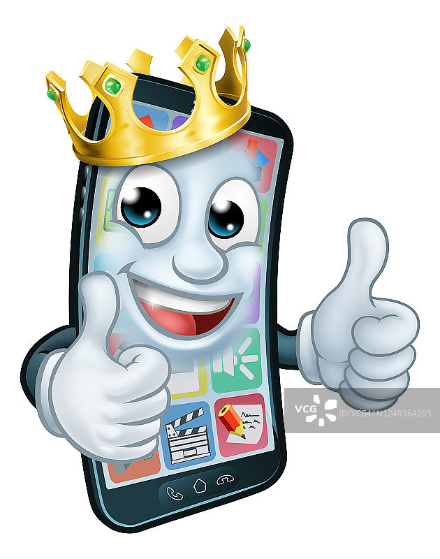 手机国王皇冠点赞卡通吉祥物图片素材