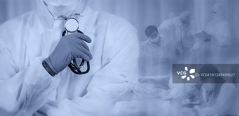 医学概念：医生手持听诊器特写图片素材