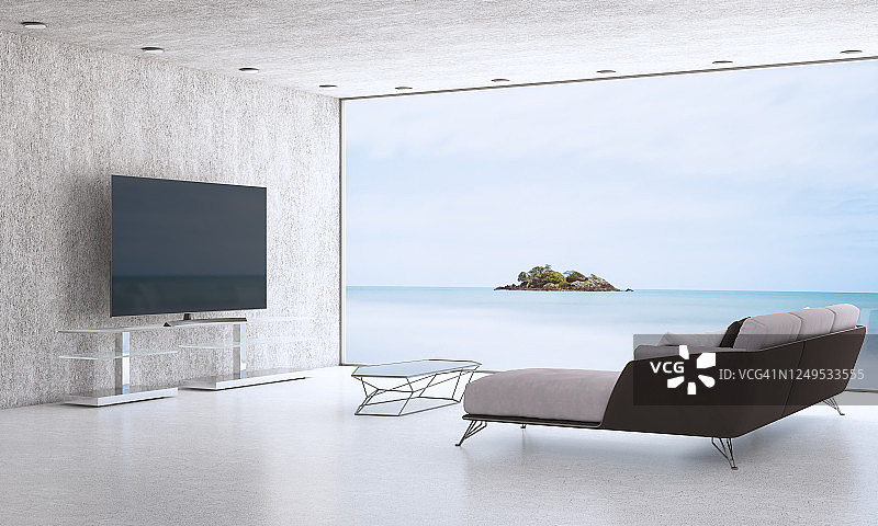 带海景的极简客厅图片素材