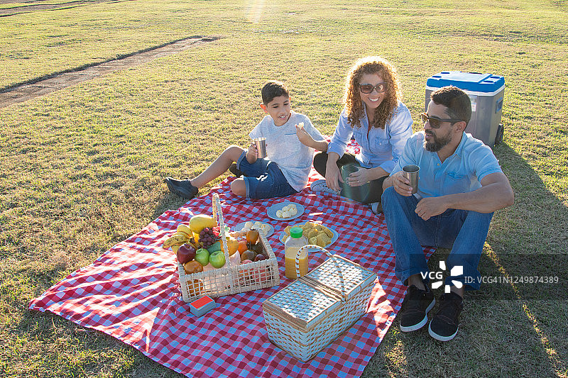 草地上的家庭野餐图片素材