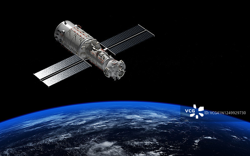 中国空间站天和核心舱绕地球运行图片素材