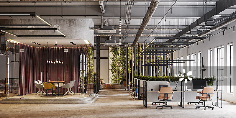 3D渲染的环保办公室室内设计图片素材