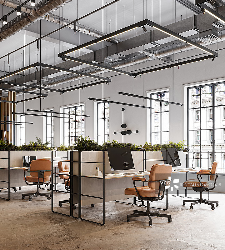 带有植物的现代办公桌图片素材