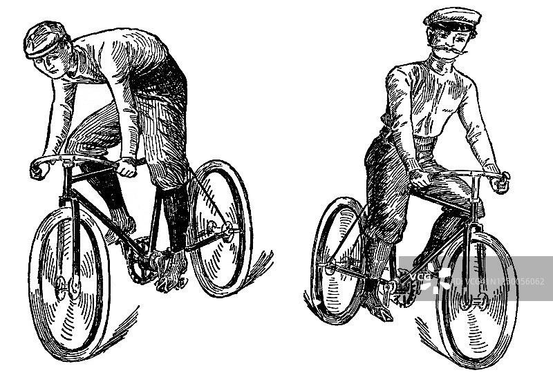 骑自行车者健康生活方式古董插画图片素材