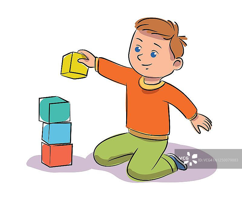 男孩玩积木图片素材