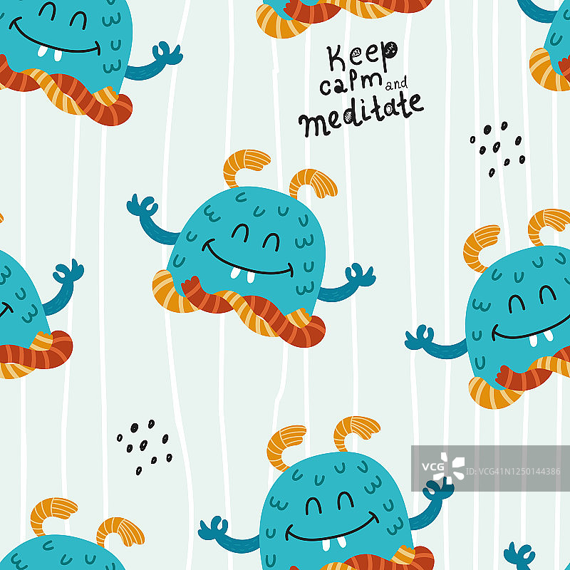 有趣的怪物儿童无缝图案图片素材