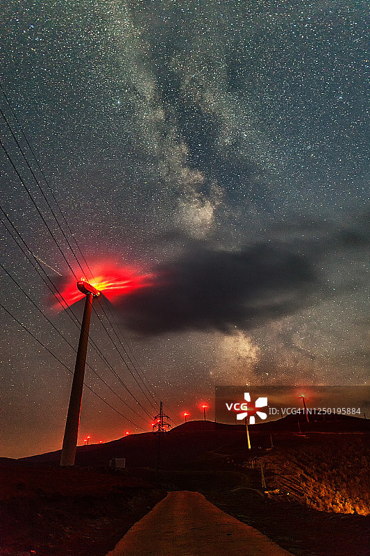 星系与风力发电塔图片素材
