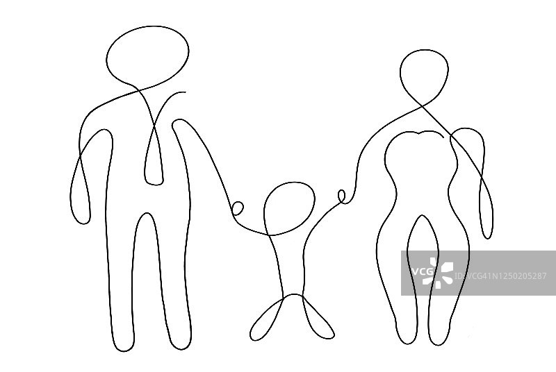 单线勾勒的传统家庭图片素材