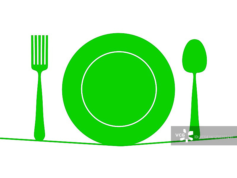 带有勺子和叉子的盘子绘画图片素材