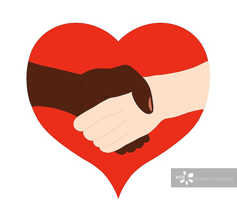 不同种族的两人（白人和黑人）握手图片素材