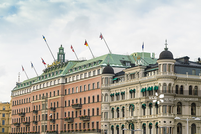 斯德哥尔摩市中心皇家宫殿旁的豪华大酒店景观图片素材