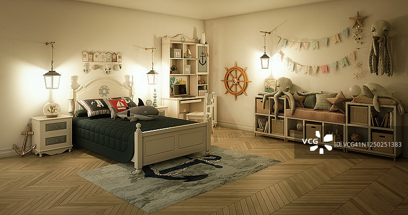 温馨的航海主题男孩房图片素材
