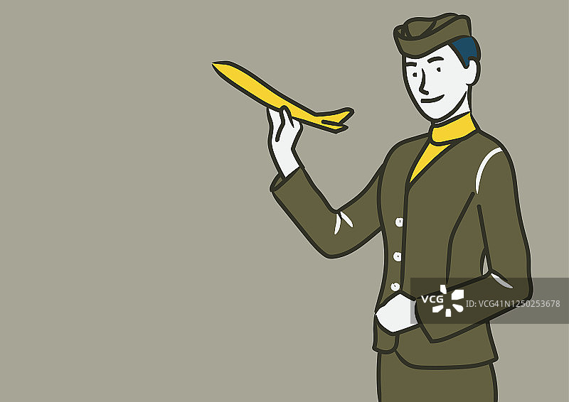 机组人员拿着一架微型飞机图片素材