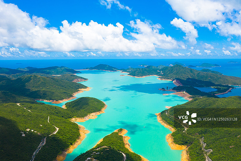 香港西贡半岛东南部万宜水库高岛无人机航拍景观，户外，日间图片素材