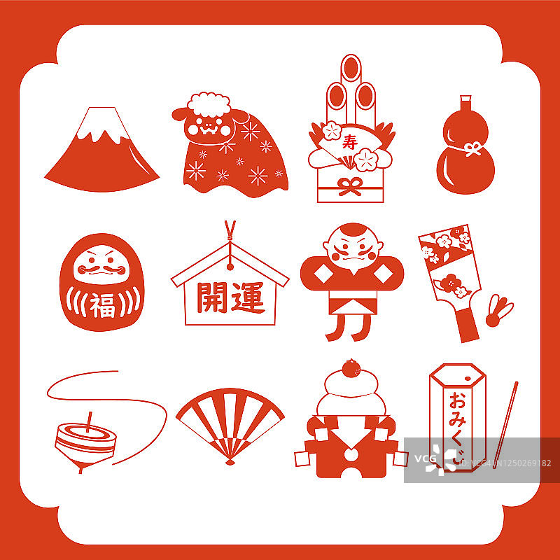 日式新年贺卡/幸运符图片素材