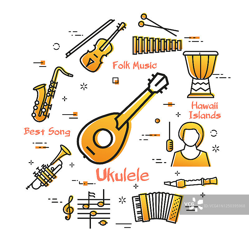 音乐主题矢量线条banner：夏威夷吉他-尤克里里图片素材