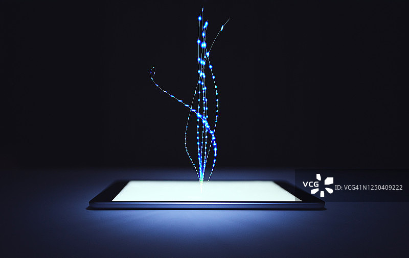 连接到数字平板电脑的光纤图片素材