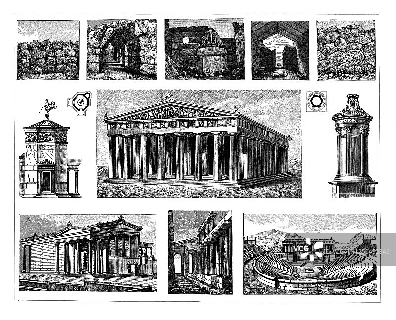 老式雕刻希腊建筑插图图片素材