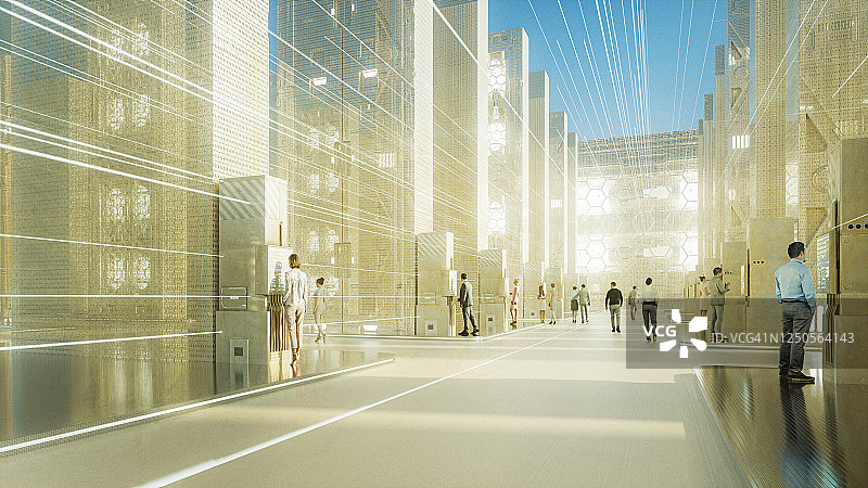 未来街道上的人物剪影图片素材